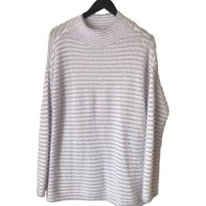 Chico's Zenergy Women Cozy Striped Mock Neck Sweater Purple /White. Sz 0